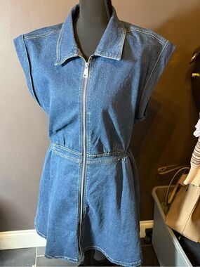 Steve Madden Dark Blue Denim Mini Dress with Zip Front